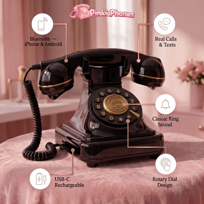 Black retro Bluetooth desk phone